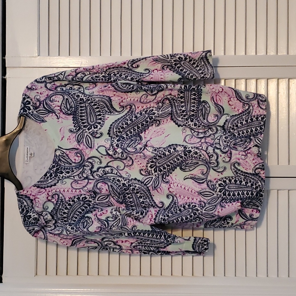 Croft & Barrow multi-colored 3/4 sleeve cardigan.  Size M
